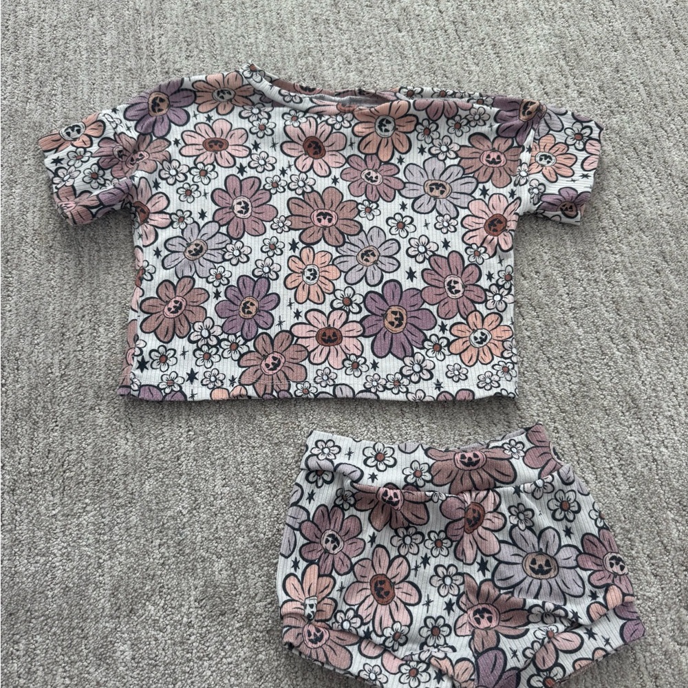 Fall pumpkin Floral 4t Matching Set Handmade